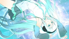 Headphones long hair hatsune miku vocaloid aqua hair