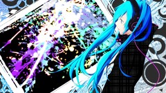 Headphones long hair hatsune miku vocaloid aqua hair aqua eyes
