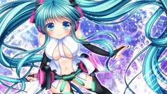 Headphones long hair hatsune miku vocaloid cleavage twintails 