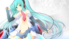 Headphones long hair hatsune miku vocaloid miku append 