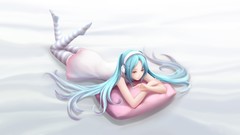Headphones long hair hatsune miku vocaloid thigh highs aqua 