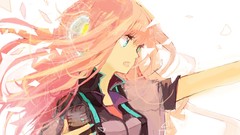 Headphones microphones pink hair long hair blue eyes vocaloid 