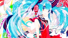Headphones multicolor long hair hatsune miku vocaloid twintails 