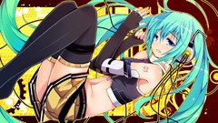 Headphones navel gloves tattoos skirts long hair hatsune miku 