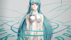 Headphones navel long hair anime girls hatsune miku vocaloid 