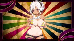 Headphones navel red eyes blush pink hair anime girls short 