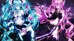 Headphones navel shirts belts microphones skirts blue hair pink 