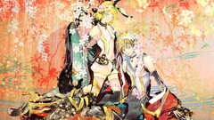 Headphones navel Shorts Ribbons sitting pants blondes twins 