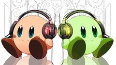 Headphones nintendo blush blue eyes green eyes video games kirby