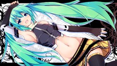 Headphones paintings drawings skirts blue hair long hair anime 