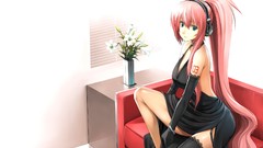 Headphones pink hair long hair anime girls blue eyes vocaloid 