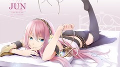 Headphones pink hair long hair blue eyes vocaloid megurine luka 