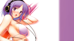 Headphones purple hair bare