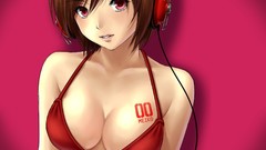 Headphones red eyes anime girls brunettes vocaloid bra meiko