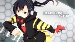 Headphones red eyes anime girls vocaloid black hair twintails