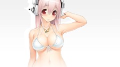 Headphones red eyes blush pink hair anime girls nitroplus super 