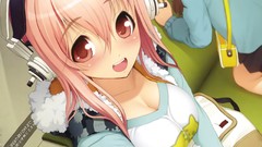 Headphones red eyes blush pink hair anime girls super sonico