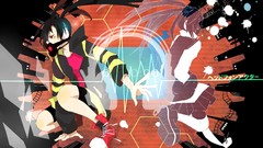 Headphones red eyes brunettes vocaloid twintails