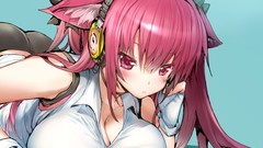 Headphones red eyes gloves Ribbons blush pink hair long hair 