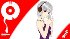 Headphones red eyes long hair anime girls gray hair music 