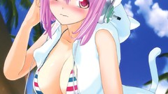 Headphones red eyes pink hair anime girls super sonico tails 