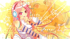 Headphones red eyes pink hair long hair vocaloid SF-A2 Miki