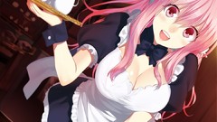 Headphones red eyes pink hair pink eyes anime girls maids super 