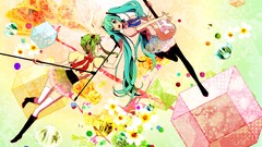 Headphones Ribbons guitars microphones skirts long hair boots 