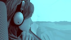 Headphones Scarlett Johansson monochrome Lost in Translation