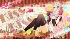 Headphones Shorts gloves Ribbons bows pink hair long hair boots 