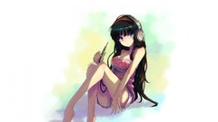 Headphones Shorts long hair anime girls akiyama mio black hair