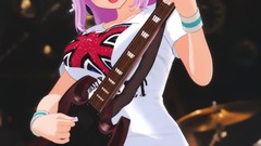 Headphones Shorts red eyes t-shirts guitars blush pink hair 