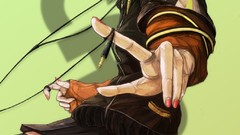 Headphones skirts anime girls green eyes vocaloid green hair 