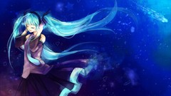 Headphones skirts long hair closed eyes hatsune miku vocaloid 