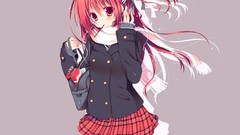 Headphones skirts scarfs long hair anime girls seifuku pocky