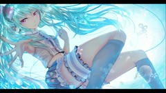 Headphones socks skirts pink eyes hatsune miku vocaloid 