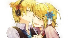 Headphones tie blondes smiling anime girls vocaloid kagamine 