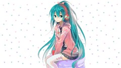 Headphones tie bows skirts blue hair anime girls hatsune miku 