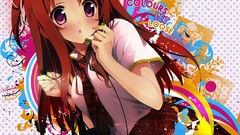 Headphones tie faces schoolgirls multicolor blush long hair 