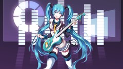 Headphones tie instruments stockings guitars skirts blue hair 