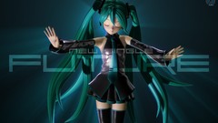 Headphones tie long hair hatsune miku vocaloid green hair 