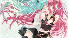 Headphones tie navel wires tattoos skirts hugging blush pink 