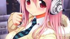 Headphones tie red eyes schoolgirls jackets hoodies blush pink 