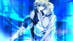 Headphones tie shirts pants blondes blue eyes closed eyes short 