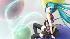 Headphones tie sitting planets long hair headsets hatsune miku 