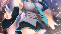 Headphones tie stage red eyes stockings microphones skirts 