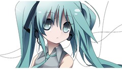 Headphones tie white background faces long hair anime girls 