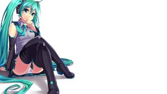 Headphones tie white background sitting skirts long hair anime 