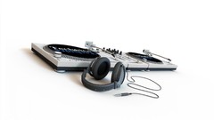 Headphones turntables white background artwork