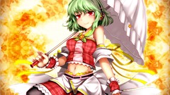 Headphones Umbrellas anime girls short hair green hair touhou 